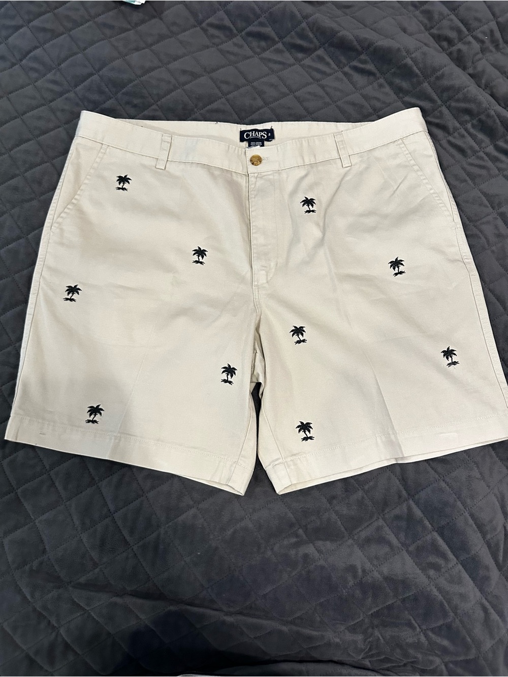 Chaps Cream Shorts with Palm Tree Embroidery